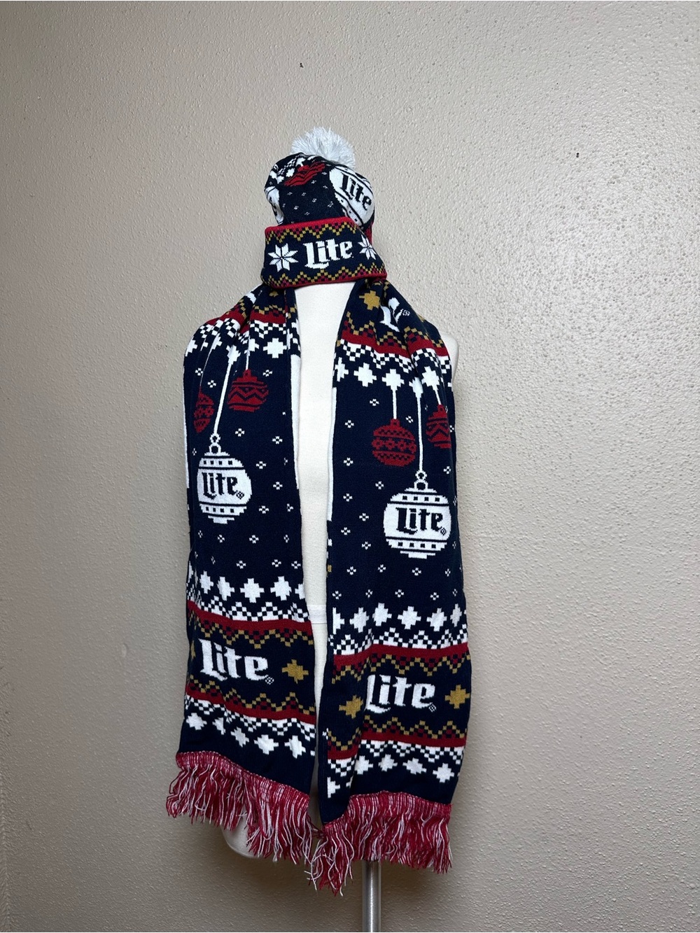 Miller Lite Navy Holiday Knit Scarf and Hat Set